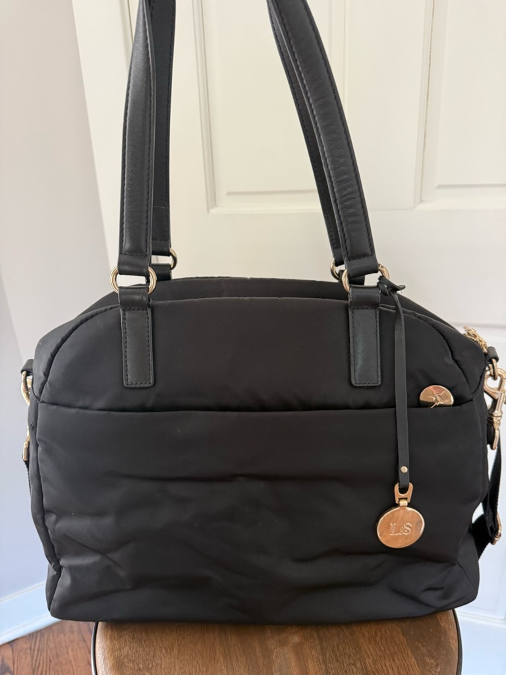 Lo & Sons O.M.G. Black Work Tote Laptop Bag with Gold Accents
